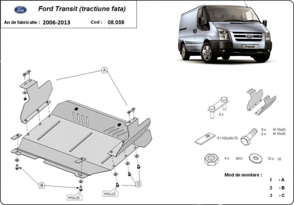 Cache sous moteur et de la boîte de vitesse Ford Transit - Traction 