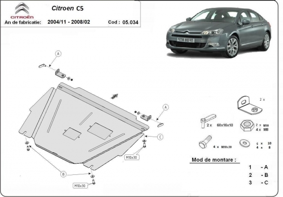 Cache sous moteur et de la boîte de vitesse Citroen C5