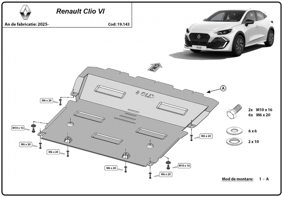 Cache sous moteur et de la boîte de vitesse Renault Clio 6