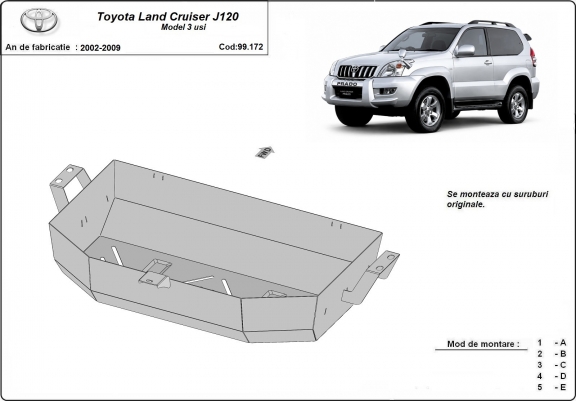Cache de protection de réservoir Toyota Land Cruiser J120 - uniquement pour le modèle 3 portes 