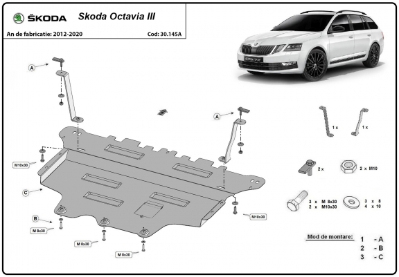 Cache sous moteur et de la boîte de vitesse Skoda Octavia 3