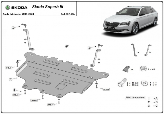 Cache sous moteur et de la boîte de vitesse Skoda Superb 