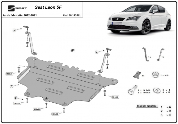 Cache sous moteur et de la boîte de vitesse en aluminium Seat Leon Mk3 5F