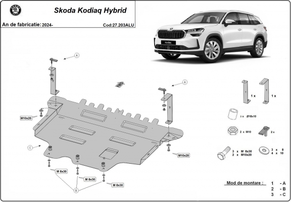 Cache sous moteur et de la boîte de vitesse en aluminium Skoda Kodiaq Hybrid