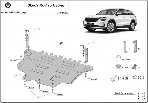 Cache sous moteur et de la boîte de vitesse Skoda Kodiaq Hybrid