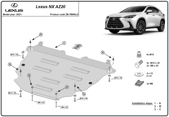 Cache sous moteur et de la boîte de vitesse Lexus NXAZ20 Aluminium