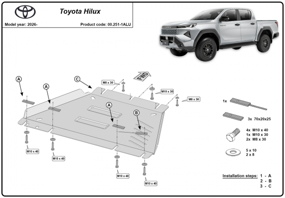 Cache de protection aluminium de la boîte de vitesse Toyota Hilux