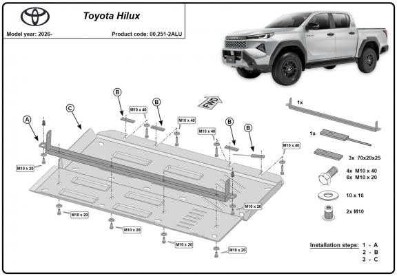 Cache de protection du différentiel  Toyota Hilux - Aluminium