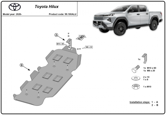 Cache de protection de réservoir Toyota Hilux- Aluminium
