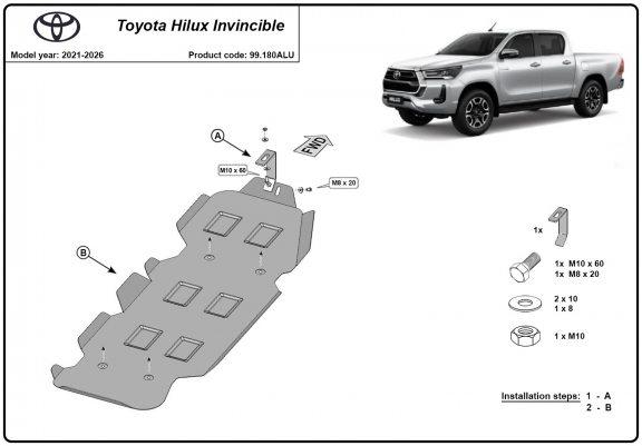 Cache de protection de réservoir Toyota Hilux Invincible- Aluminium