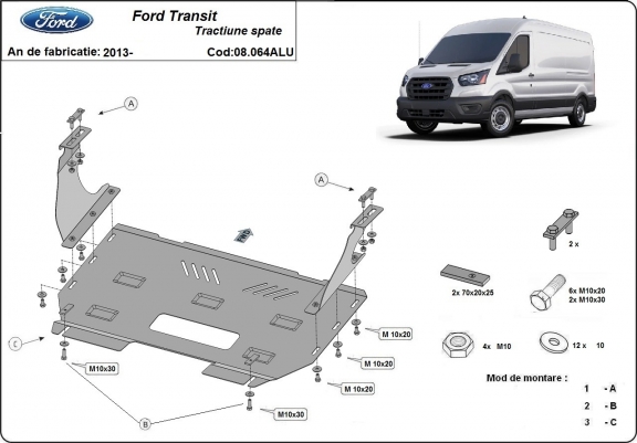 Cache sous moteur et de la boîte de vitesse Ford Transit RWD- Aluminium