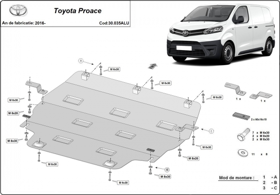 Cache sous moteur et de la boîte de vitesse Toyota Proace Aluminium