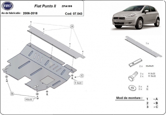 Cache sous moteur et de la boîte de vitesse Fiat Punto