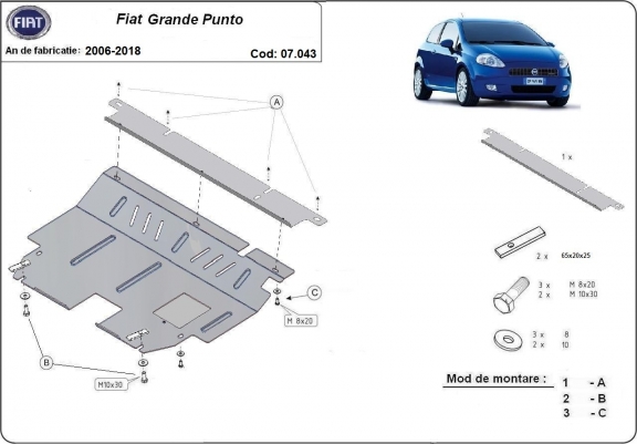 Cache sous moteur et de la boîte de vitesse Fiat Grande Punto