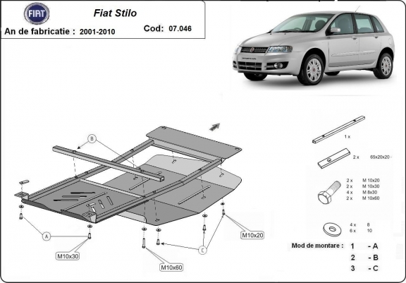 Cache sous moteur et de la boîte de vitesse Fiat Stilo