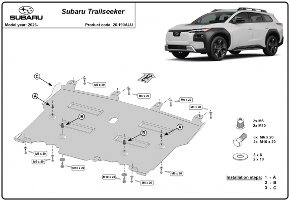 Cache sous moteur et de la boîte de vitesse en aluminium Subaru Trailseeker