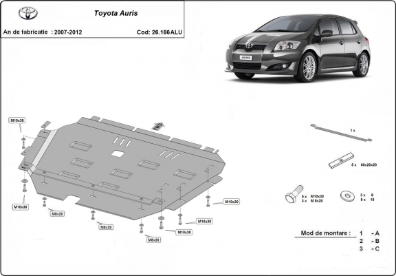 Cache sous moteur et de la boîte de vitesse Toyota Auris Aluminium