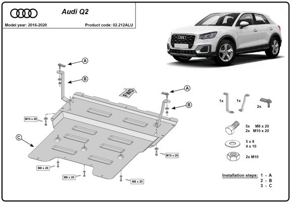 Cache sous moteur et de la boîte de vitesse en aluminium Audi Q2