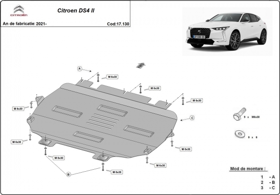 Cache sous moteur et de la boîte de vitesse Citroen DS 4 II