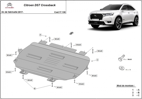 Cache sous moteur et de la boîte de vitesse Citroen DS 7 Crossback