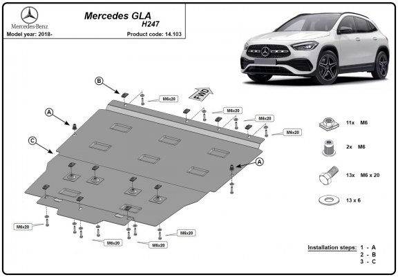 Cache sous moteur et de la boîte de vitesse Mercedes GLA H247
