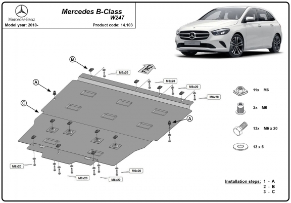 Cache sous moteur et de la boîte de vitesse Mercedes B-Class W247