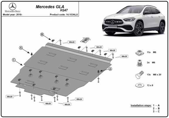 Cache sous moteur et de la boîte de vitesse Mercedes GLA