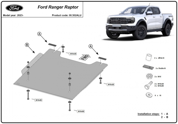 Cache de protection de transfert  Ford Ranger Raptor - Aluminium