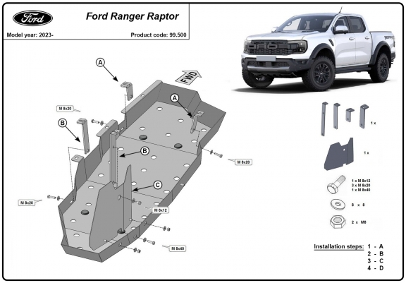 Cache de protection de réservoir Ford Ranger Raptor