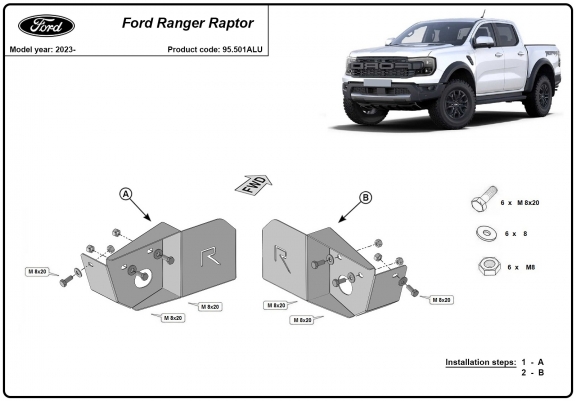 Cache-capteur en aluminium du bras de suspension arrière Ford Ranger Raptor