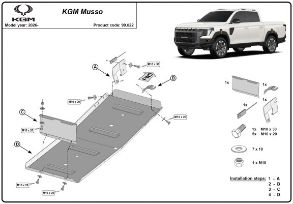 Cache de protection de réservoir KGM Musso