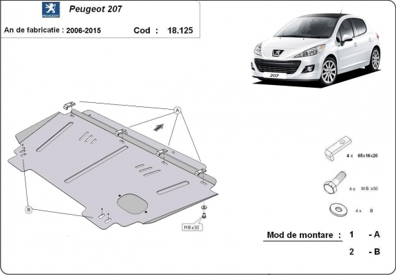 Cache sous moteur et de la boîte de vitesse Peugeot 207