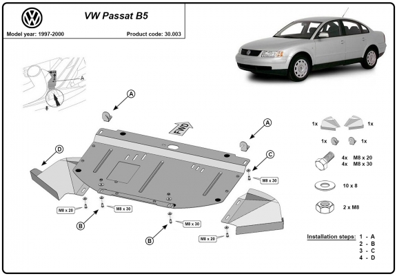 Cache sous moteur et de la radiateur VW Passat B5 1.6, 1.8 , 1.9 TDI