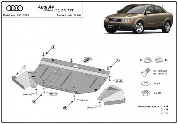 Cache sous moteur et de la radiateur Audi A4 B6 1.6 - 2.0 , 1.8T