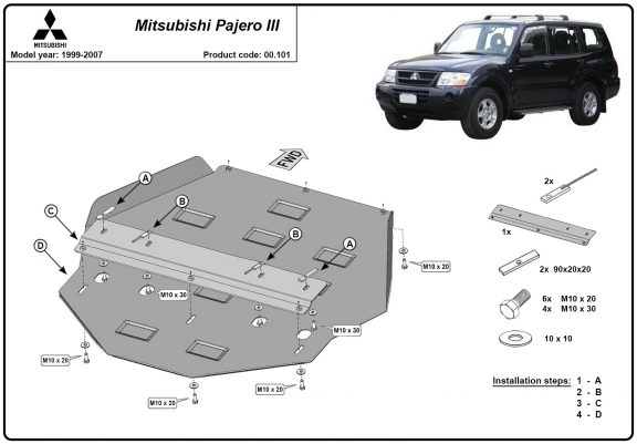 Cache de protection de la boîte de vitesse Mitsubishi Pajero 3