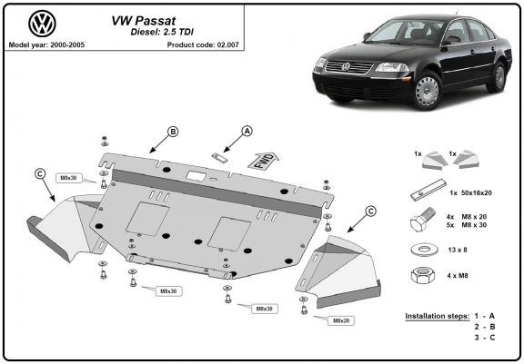 Cache sous moteur et de la radiateur VW Passat B5, B5.5