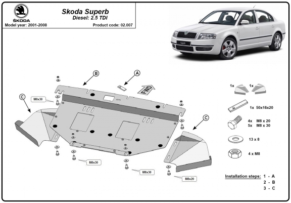 Cache sous moteur et de la radiateur Skoda Superb - 2.5 Tdi, V6