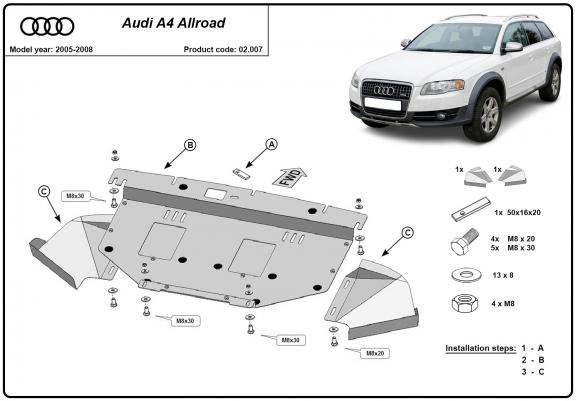 Cache sous moteur et de la radiateur Audi A4 B7 All Road 