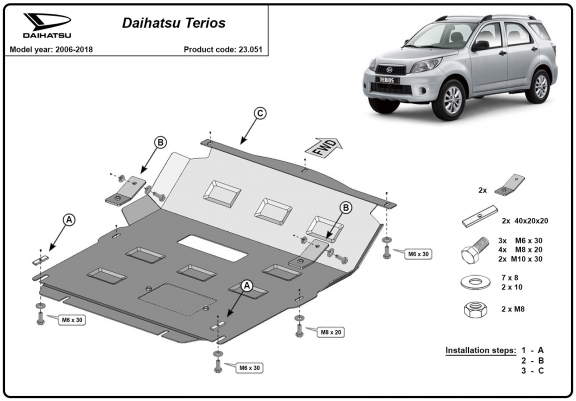 Cache sous moteur et de la radiateur Daihatsu Terios