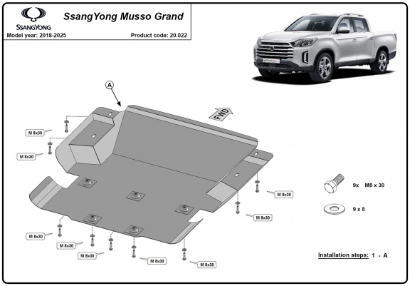 Cache sous moteur et de la radiateur Ssangyong Musso Grand