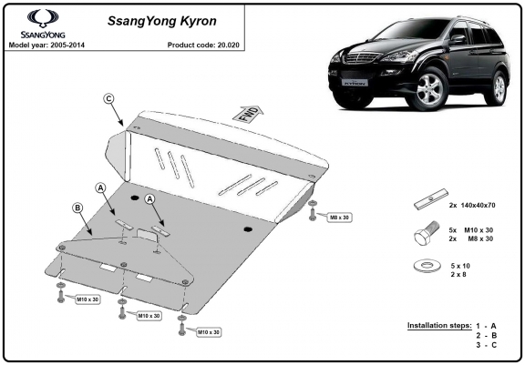 Cache sous moteur et de la radiateur SsangYong Kyron