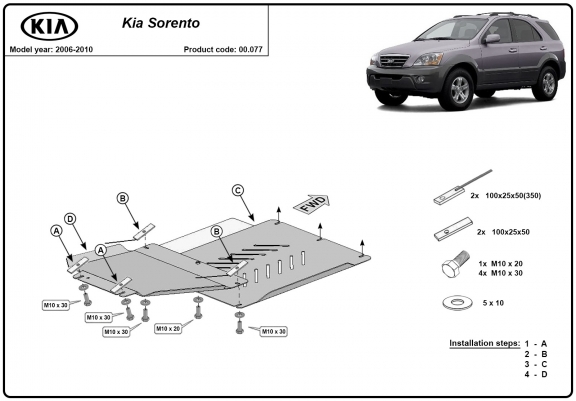 Cache de protection de la boîte de vitesse et de la différentiel Kia Sorento