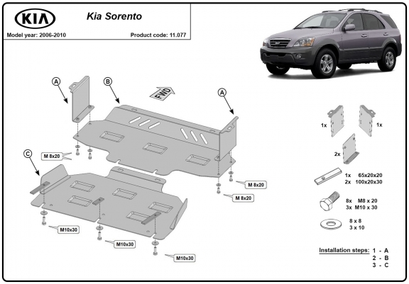 Cache sous moteur et de la radiateur Kia Sorento