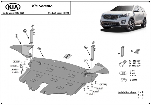 Cache sous moteur et de la boîte de vitesse Kia Sorento UM