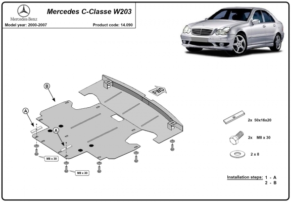Cache sous moteur et de la radiateur Mercedes C-Classe W203
