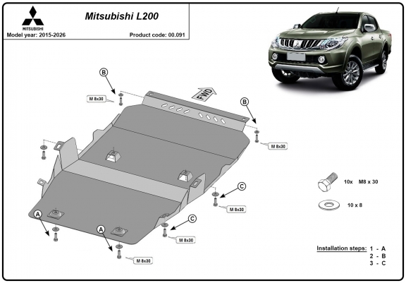 Cache sous moteur, de la boîte de vitesse et de la différentiel Mitsubishi L200