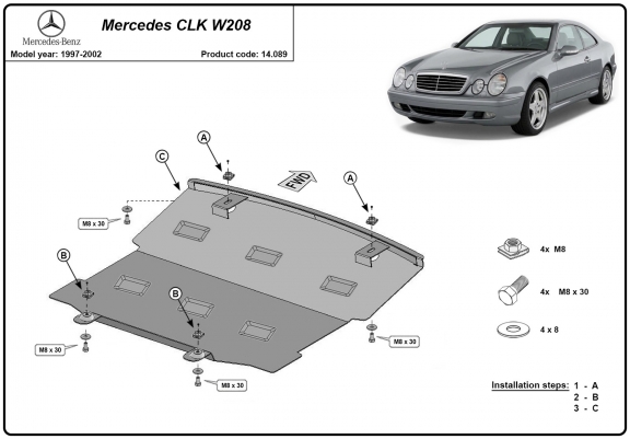Cache sous moteur et de la radiateur Mercedes CLK W208