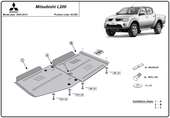 Cache de protection de la boîte de vitesse Mitsubishi L 200