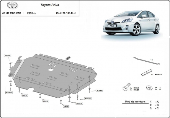 Cache sous moteur et de la boîte de vitesse Toyota Prius Aluminium